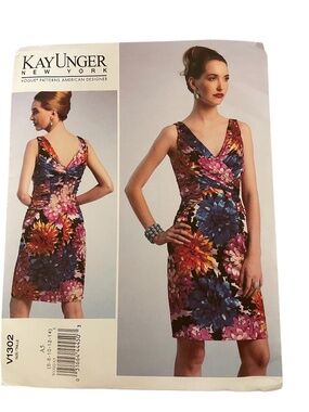 Vogue V1302 Kay Unger Silk Dress Pattern Size 6-14 Draped Sheath S-XL Uncut New